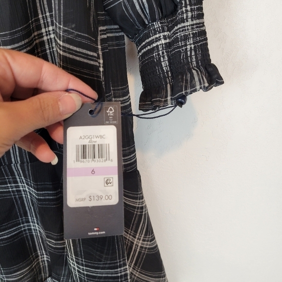 NWT Tommy Hilfiger Fine Plaid Dress Ruffled Hem Black White Size 6 - Picture 12 of 14